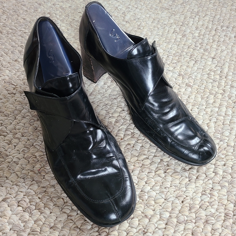 Y2K Coach heels, black leather, size 10